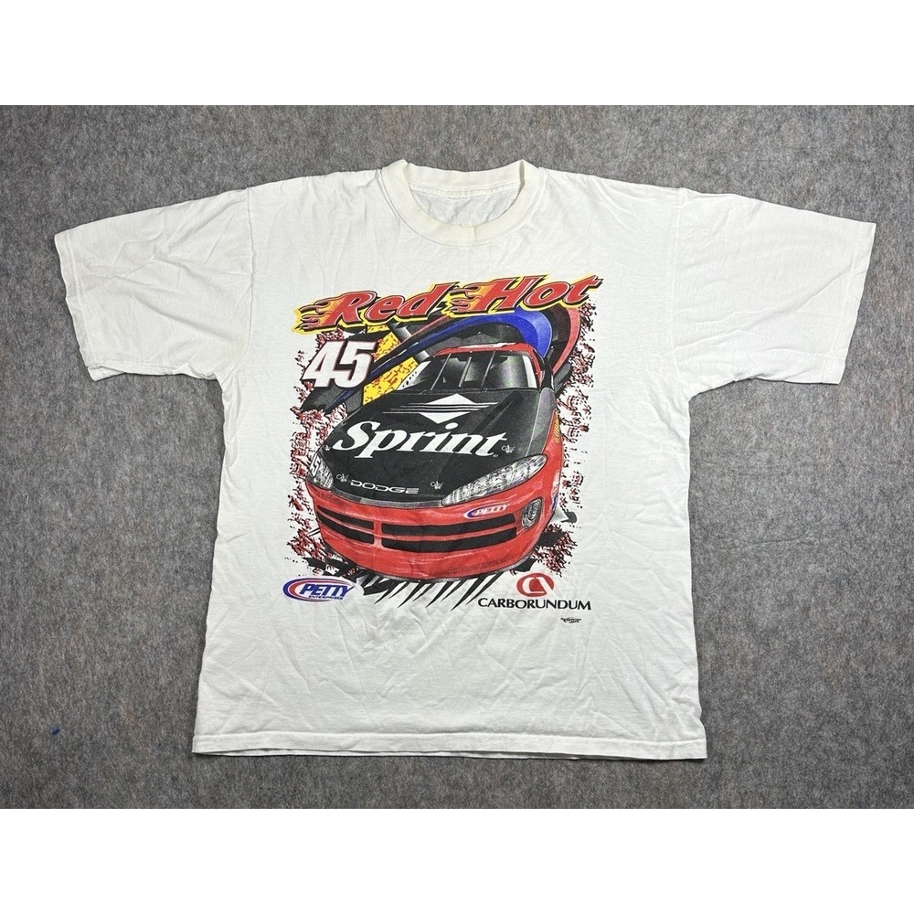 Vintage NASCAR Kyle Petty #45 Sprint Red Hot Dodge Racing T-Shirt White XL